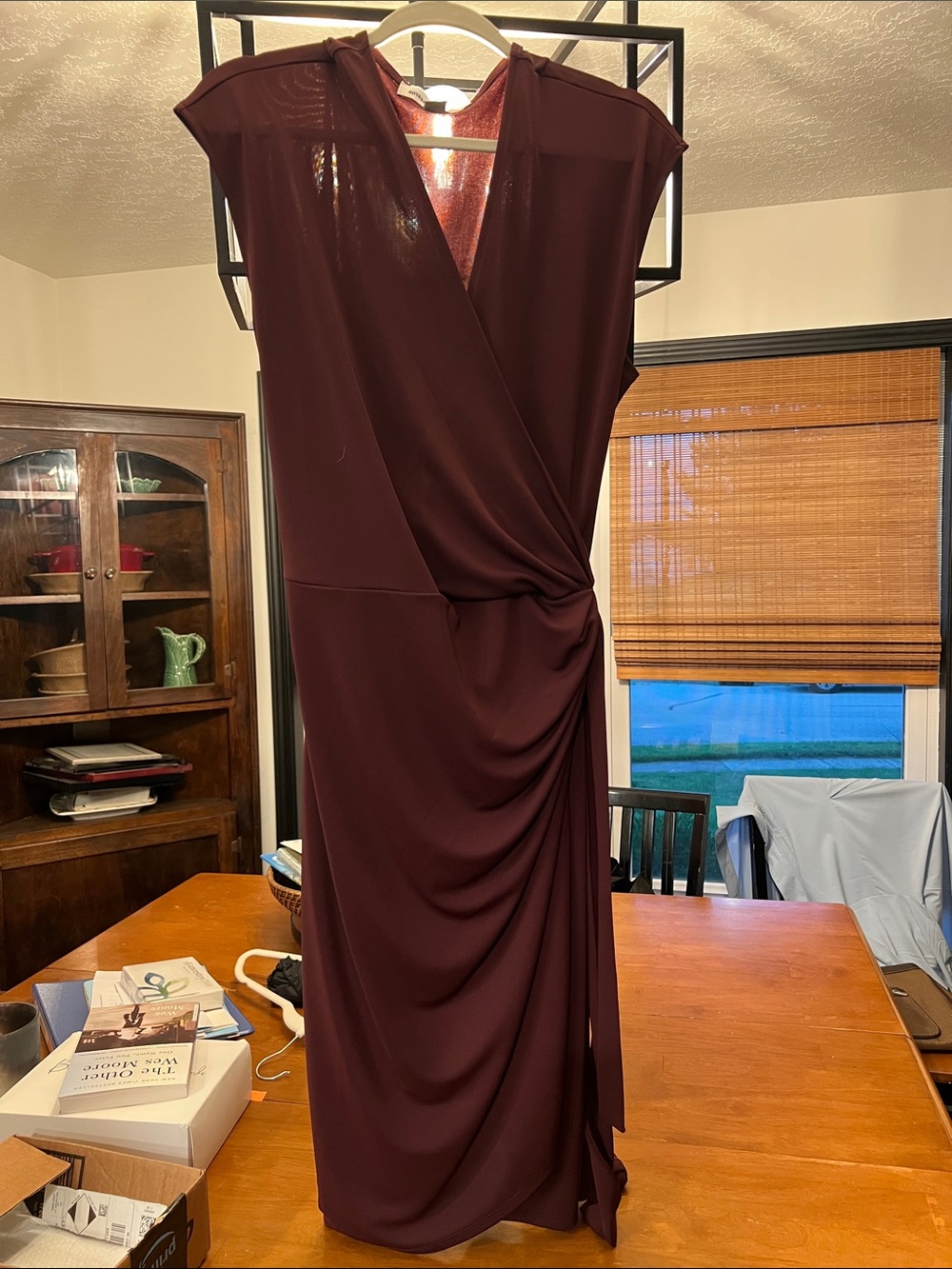 Amazon Women's Sleeveless Wrap Midi Dress in Burgundy